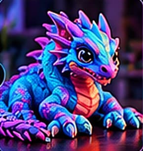Neon blue and pink baby dragon figurine